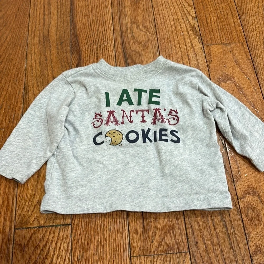 Oshkosh 6m gray long sleeve “I ate Santa’s Cookies” cute shirt Christmas